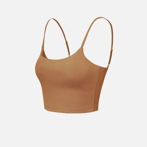 OGL Tan Light Brown Padded Thin Strap Brami Adjustable Straps U-Neck Bra Top XS